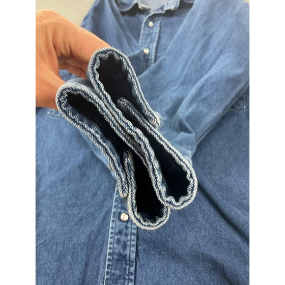 Vintage Carhartt Shirt Mens Medium Blue Denim Western Pearl Snap Made USA - Picture 7 of 11